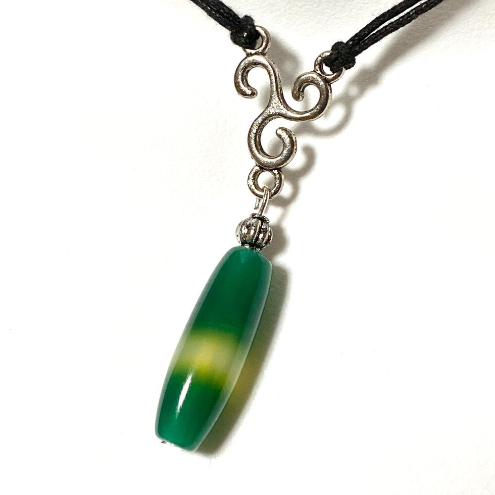 2/$20, Dyed Agate Lariat Cord Necklace, Green Gemstone